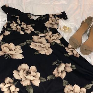 Off the shoulder navy and ivory dress